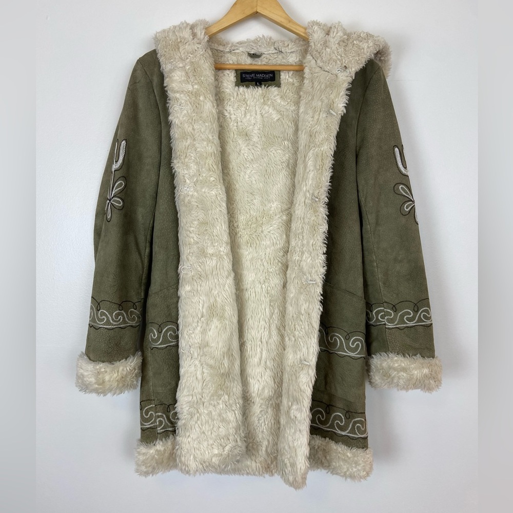 Vintage Penny Lane Leather Embroidered Boho Hooded Coat  L